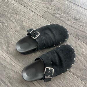 Black Suede Clogs with Silver Studs